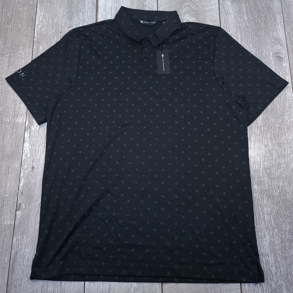 Travis Mathew Polo Shirt Mens 2XL Black Derby Day NL Geometric Golf A42764